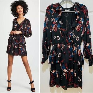 Joie Black and Blue Floral Long Sleeve Dress S